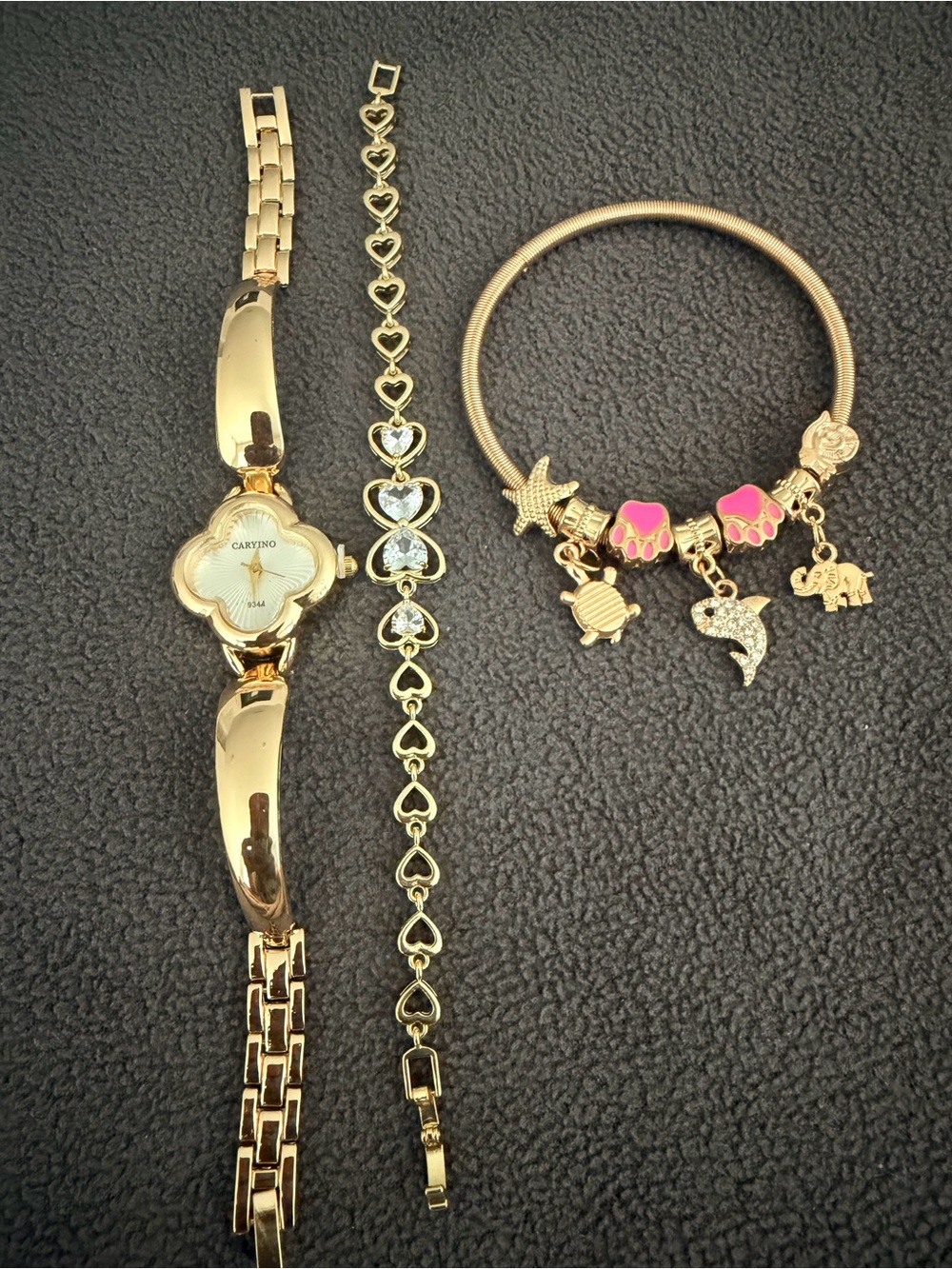Gold Tone Women's Charm Bracelet and Watch Set